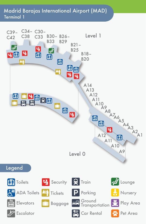 Madrid barajas tèminal nan kat jeyografik